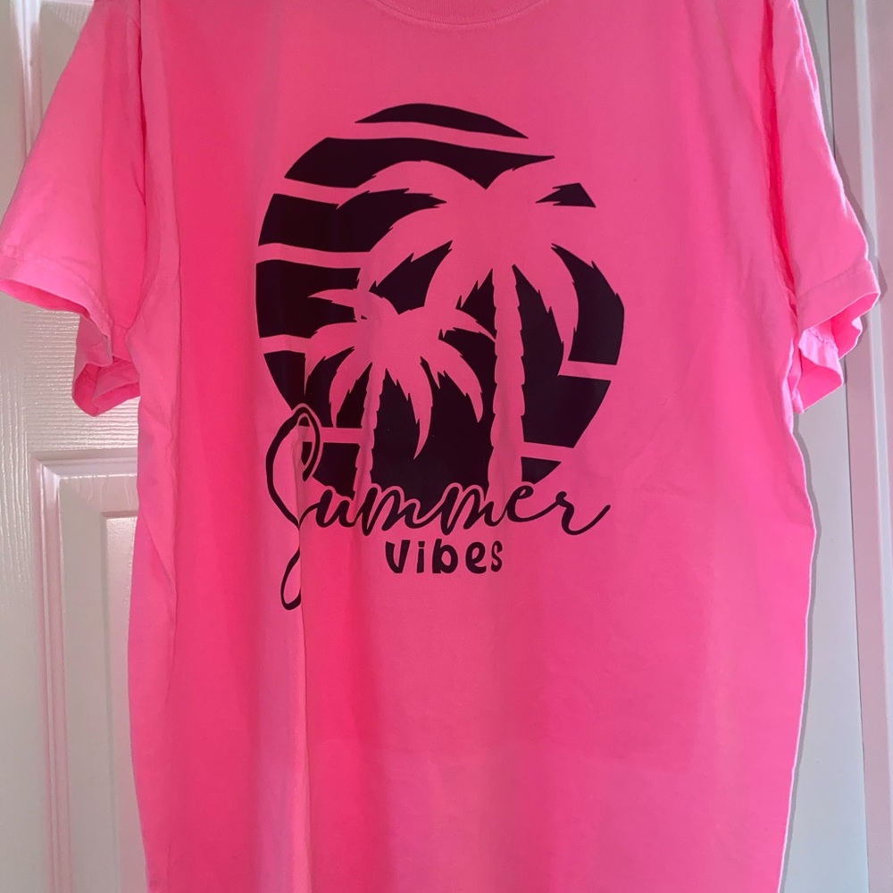 Pink Tee with Palm Tree Design